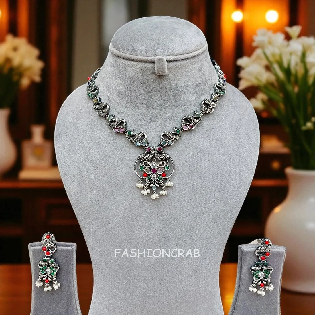 Black Tone Oxidised Necklace with Earring
