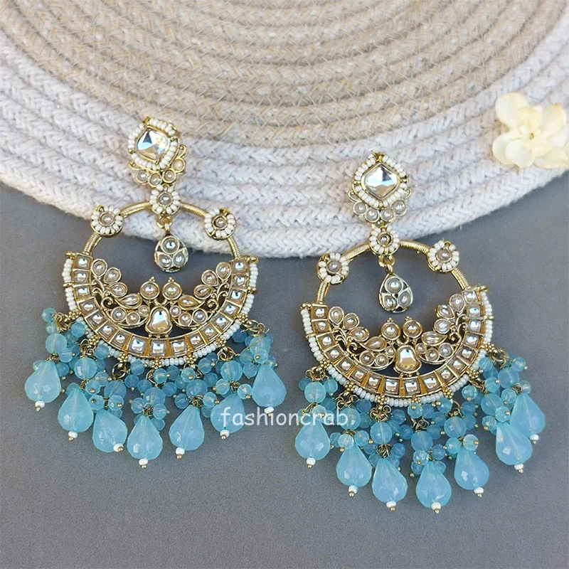Jiva Chandbali Earrings - Light Blue