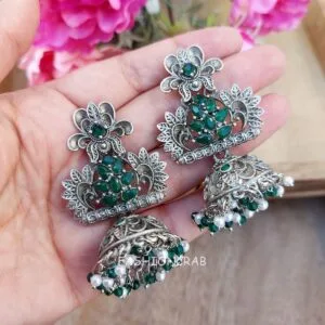 Karisma Oxidised Jhumka - Green