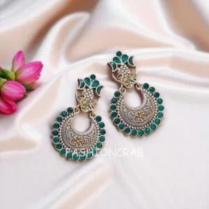 Konkana Green Oxidised Earrings