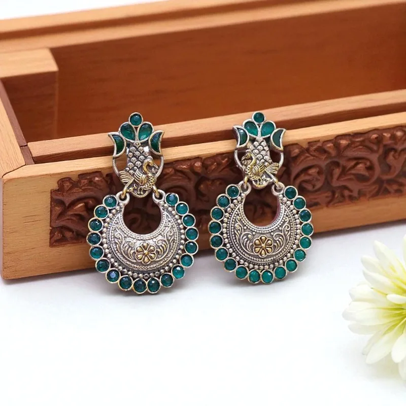 Konkana Green Oxidised Earrings