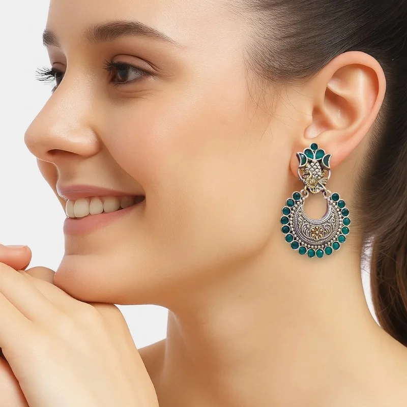 Konkana Green Oxidised Earrings