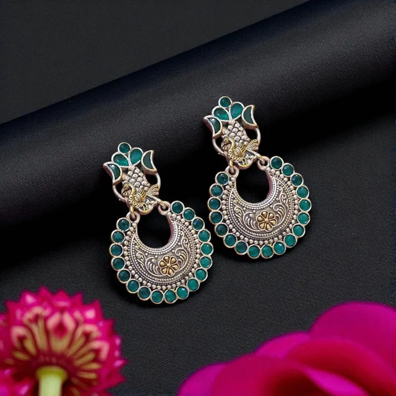 Konkana Green Oxidised Earrings