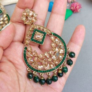 Maang Tikka Set with Earring - Dark Green
