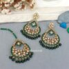 Maang Tikka Set with Earring - Dark Green