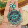 Oxidised Chandbali Earrings – Blue Green-02 Oxidised Chandbali Earrings – Blue Green