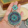Oxidised Chandbali Earrings – Blue Green
