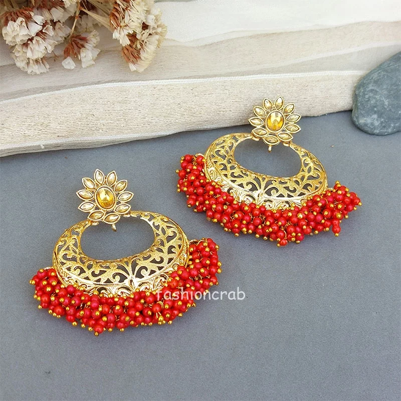 Red Pearl Hoop Earring