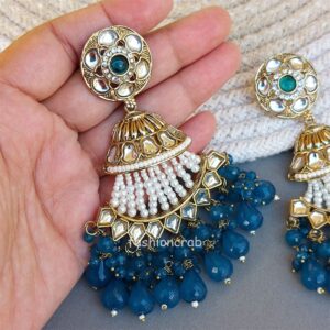 Sameera Chandbali Earrings - Peacock Blue