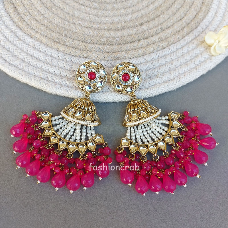 Sameera Chandbali Earrings - Pink
