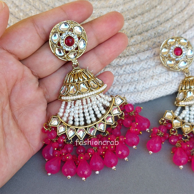 Sameera Chandbali Earrings - Pink