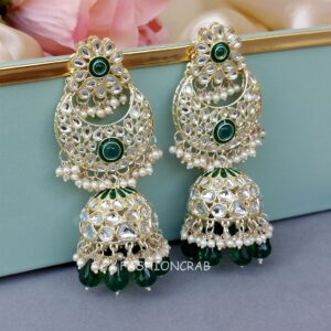 Soundarya Kundan Jhumka Earrings - Green