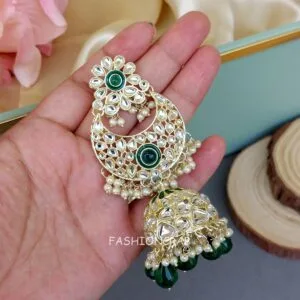 Soundarya Kundan Jhumka Earrings - Green