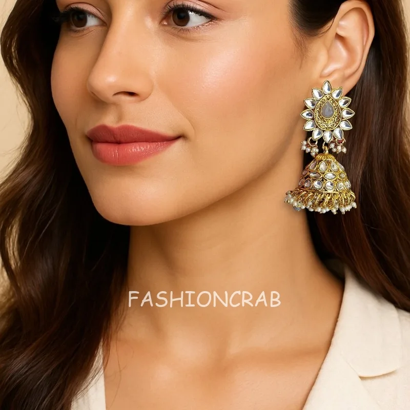 Adaa Jhumka Earrings - Grey-04