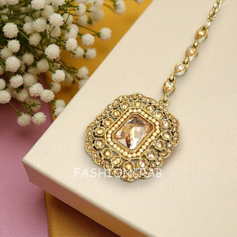 Champagne Color Earrings with Maangtikka Set