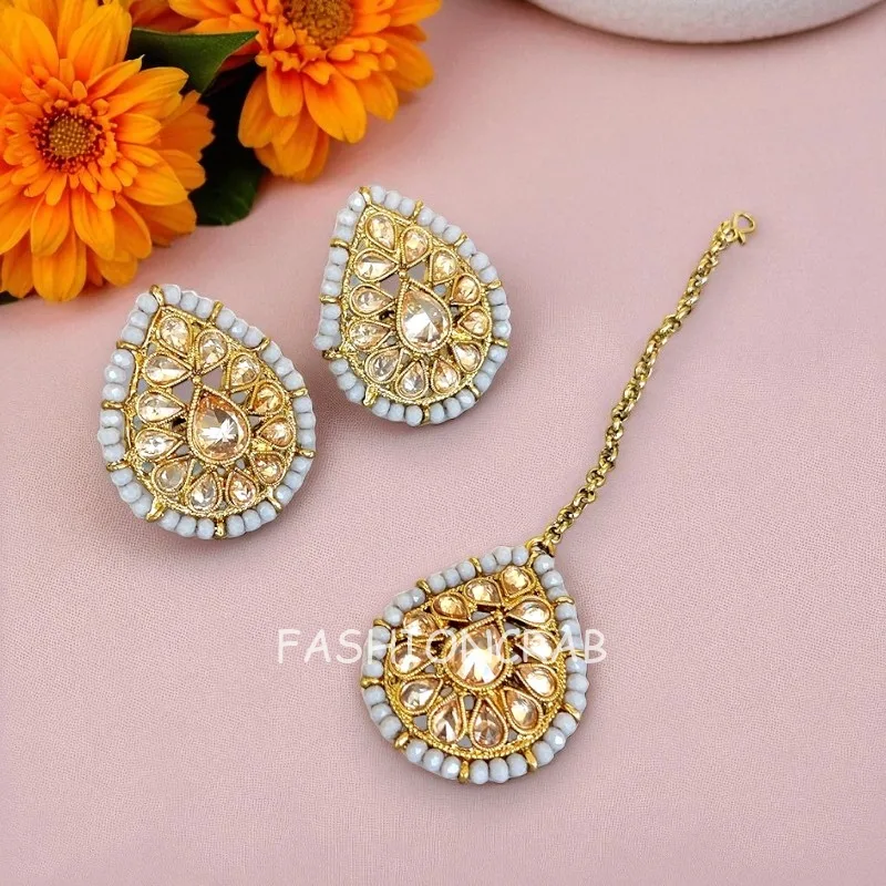 Grey Tikka and Earrings Set