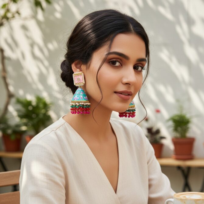 Heavy Earrings - Mint Green Jhumka Heavy Earrings - Mint Green Jhumka