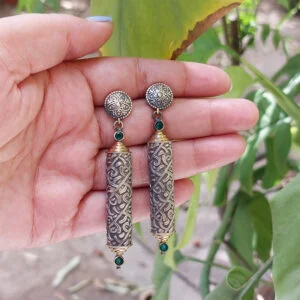 Janya Brass Earrings - Green