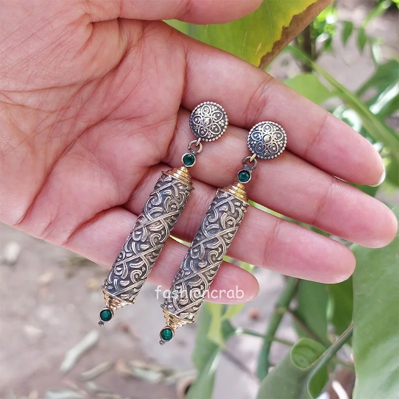Janya Brass Earrings - Green
