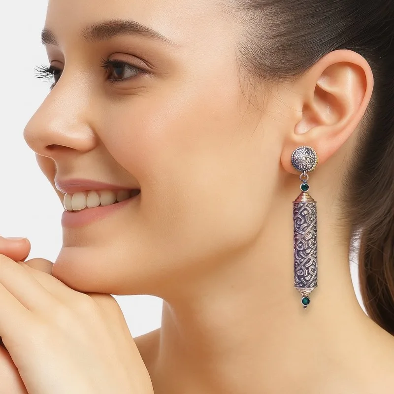 Janya Brass Earrings - Green - Image 4