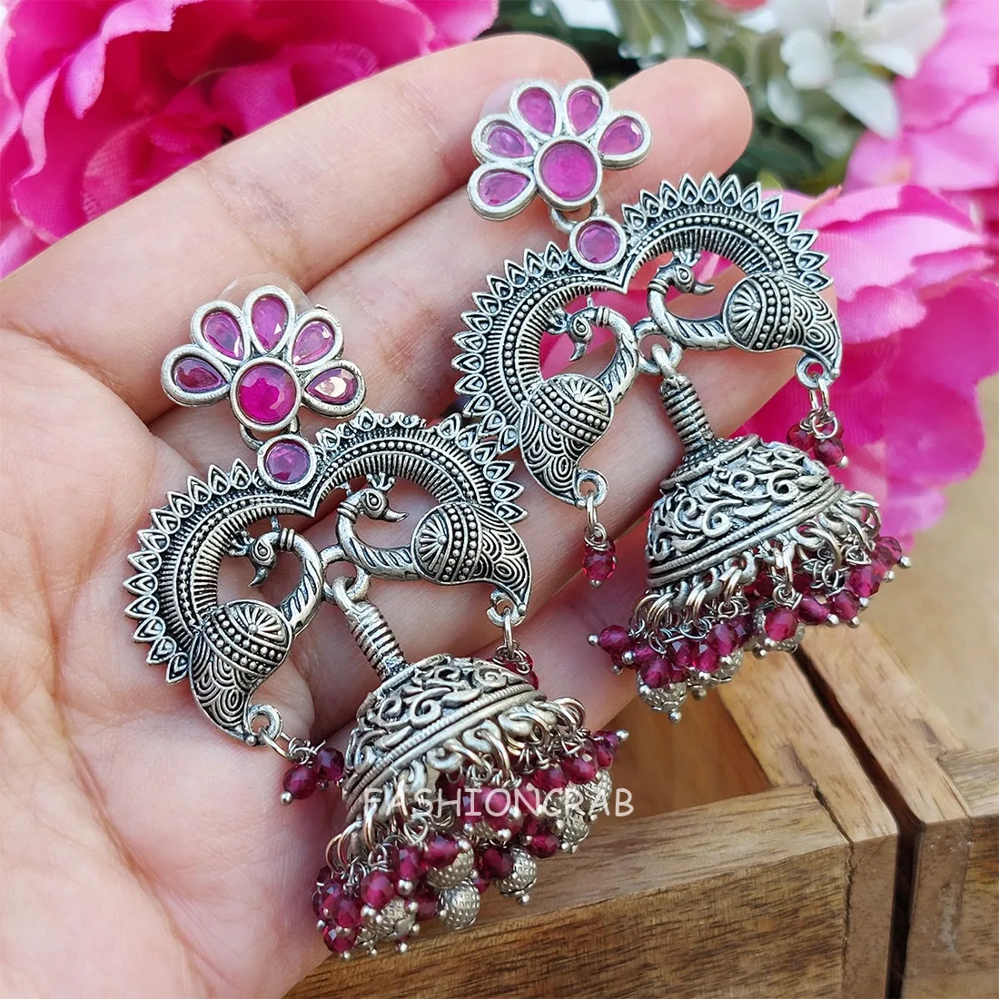 Kareena Brass Earrings Pink FashionCrab