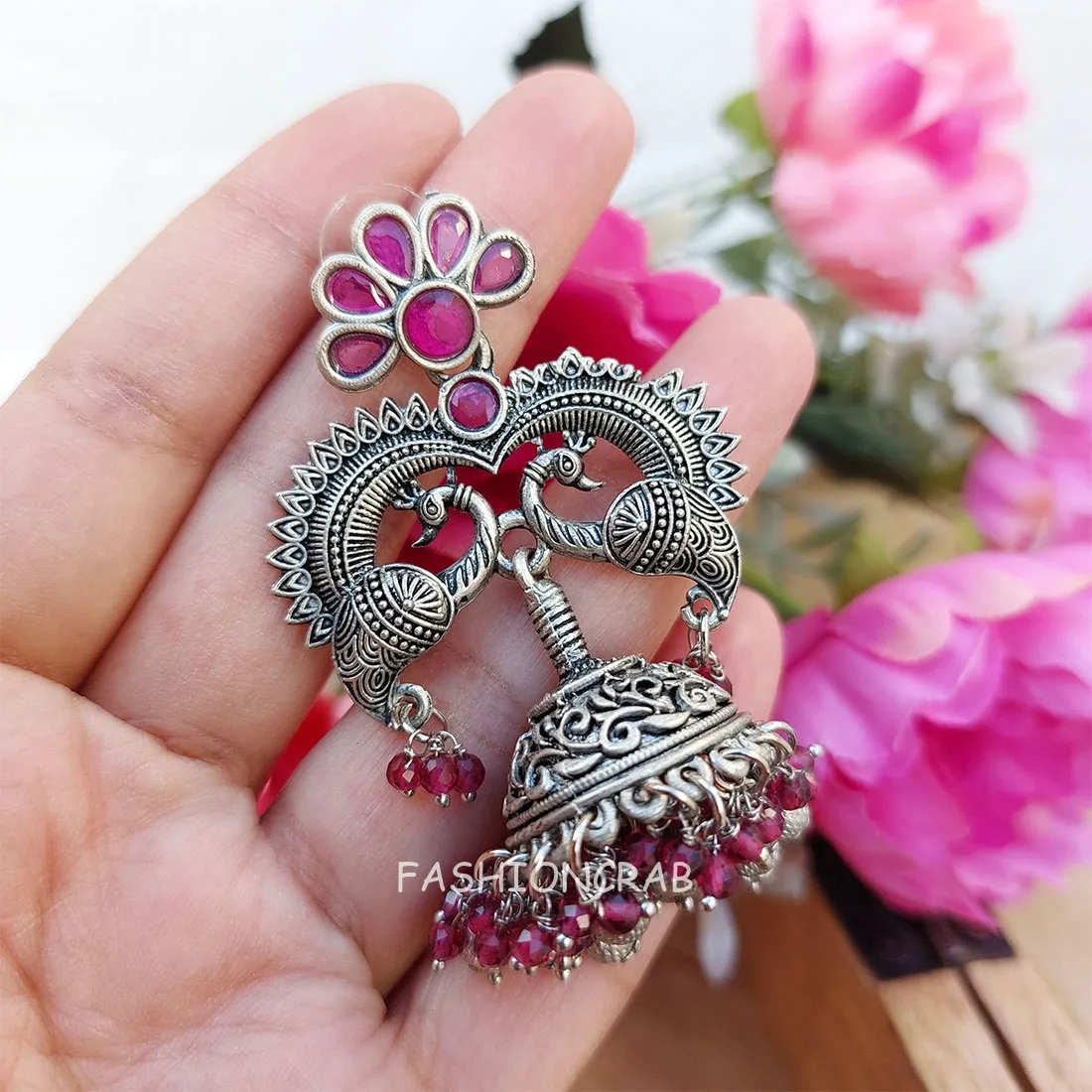 Kareena Brass Earrings - Pink