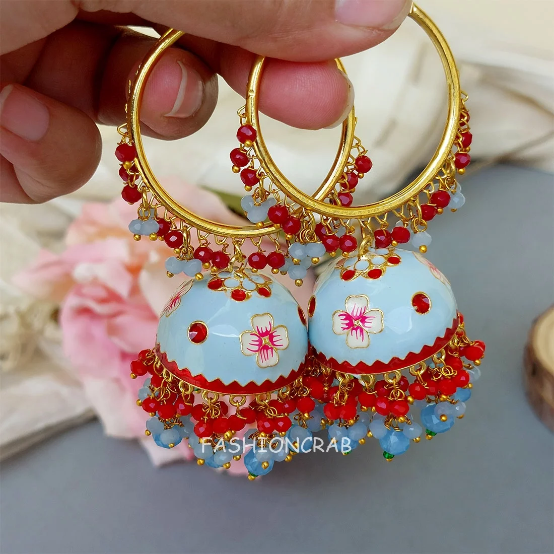 Lavanya Jhumka Earrings - Light Blue