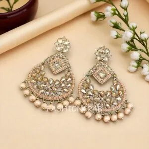 Maang Tikka Set with Earring - Peach