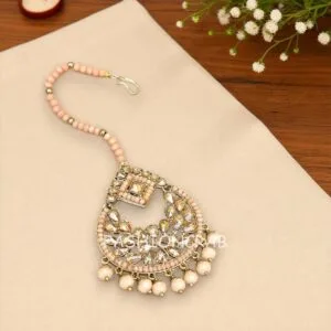 Maang Tikka Set with Earring - Peach