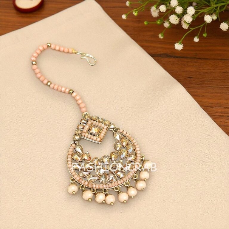 Maang Tikka Set with Earring - Peach