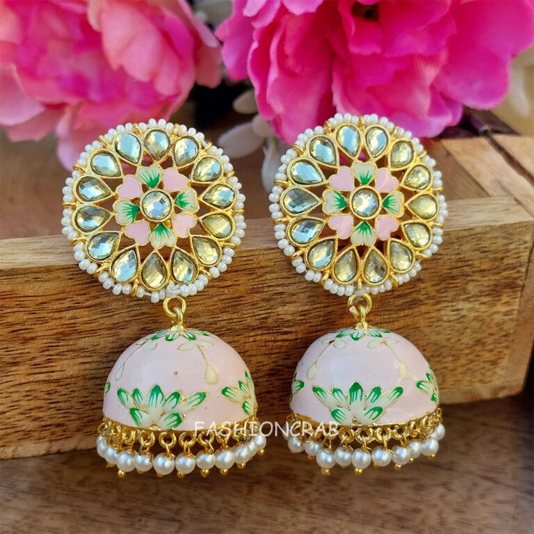Nayanthara Jhumka Earrings - Light Pink