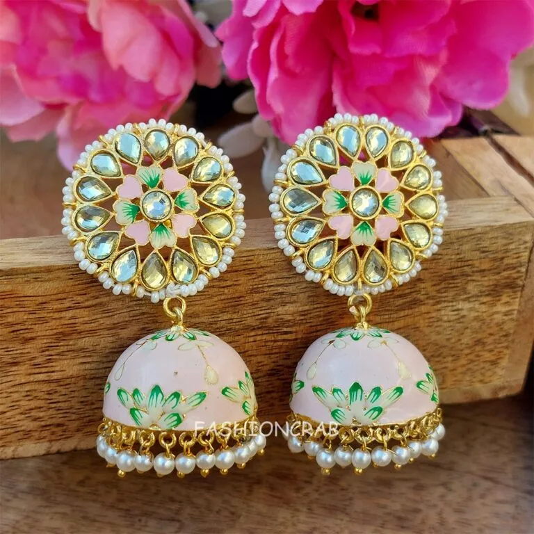 Nayanthara Jhumka Earrings - Light Pink