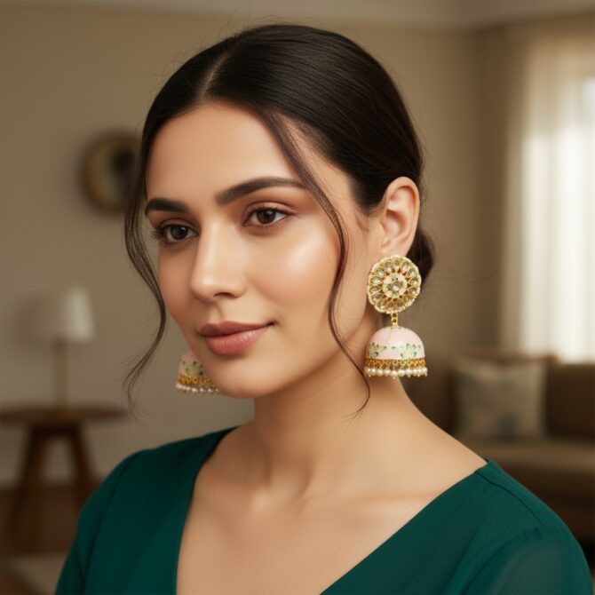 Nayanthara Jhumka Earrings - Light Pink-03