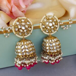 Pink Jhumka Earring with Chain