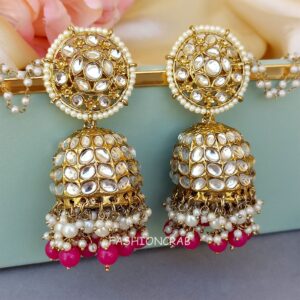 Pink Jhumka Earring with Chain