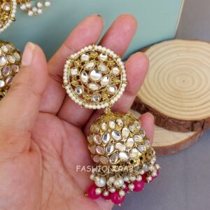 Pink Jhumka Earring with Chain