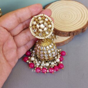 Pink Jhumka Earring with Chain
