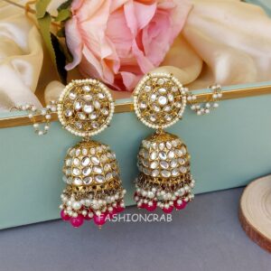 Pink Jhumka Earring with Chain