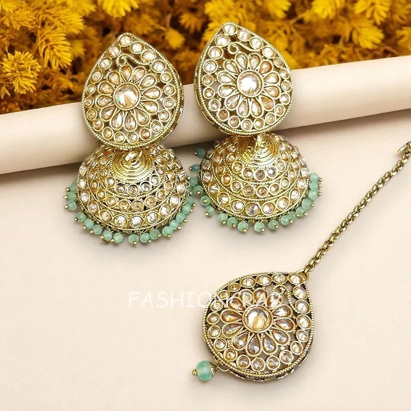 Pista Green Earring and Tikka Set