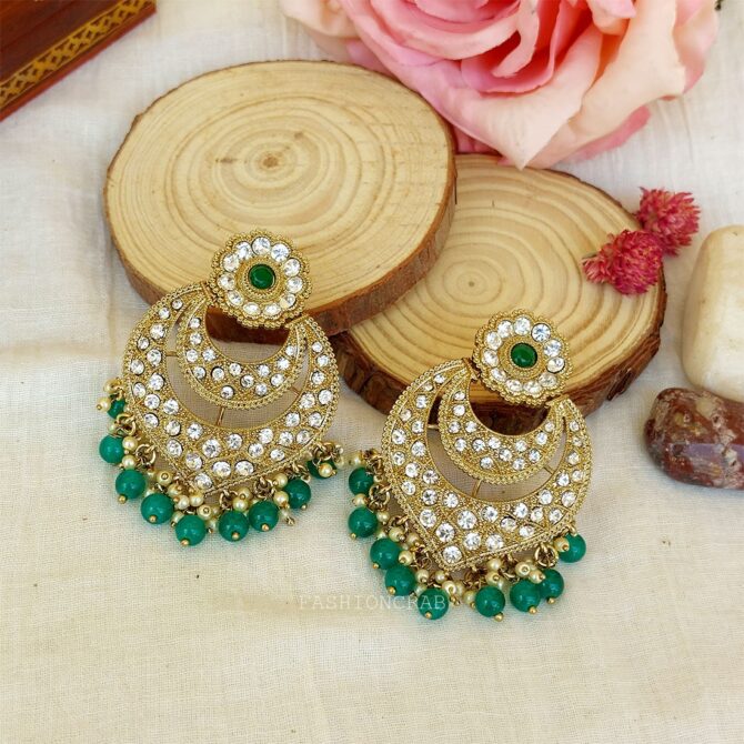 Prachi Chandbali Earrings – Green Prachi Chandbali Earrings – Green