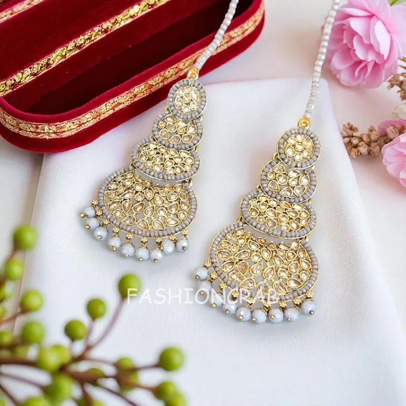 Rani Maang Tikka Set – Grey