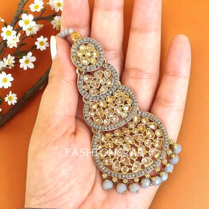 Rani Maang Tikka Set – Grey