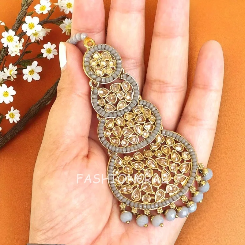 Rani Maang Tikka Set – Grey