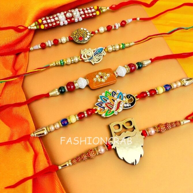 Handmade Thread Rakhi Set of 6-03 Handmade Thread Rakhi Set of 6