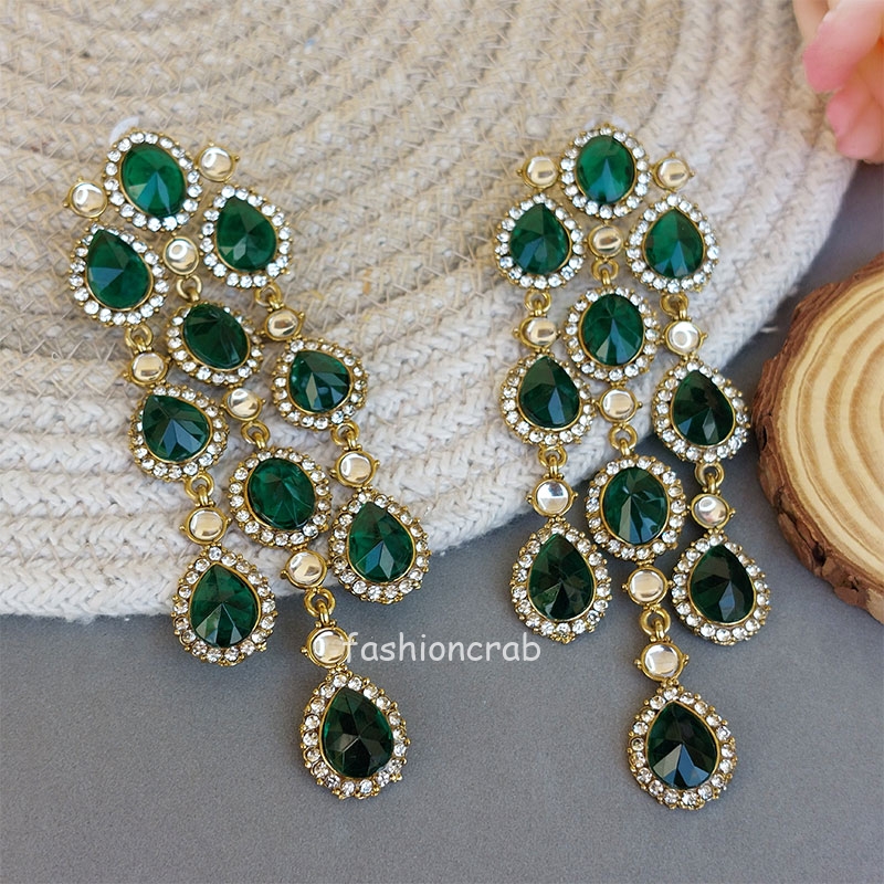slim fit dress slacks Green Earrings Bright Green Earrings Bridesmaid Earrings Crystal Fern –  Little Desirez Jewelry main image 1
