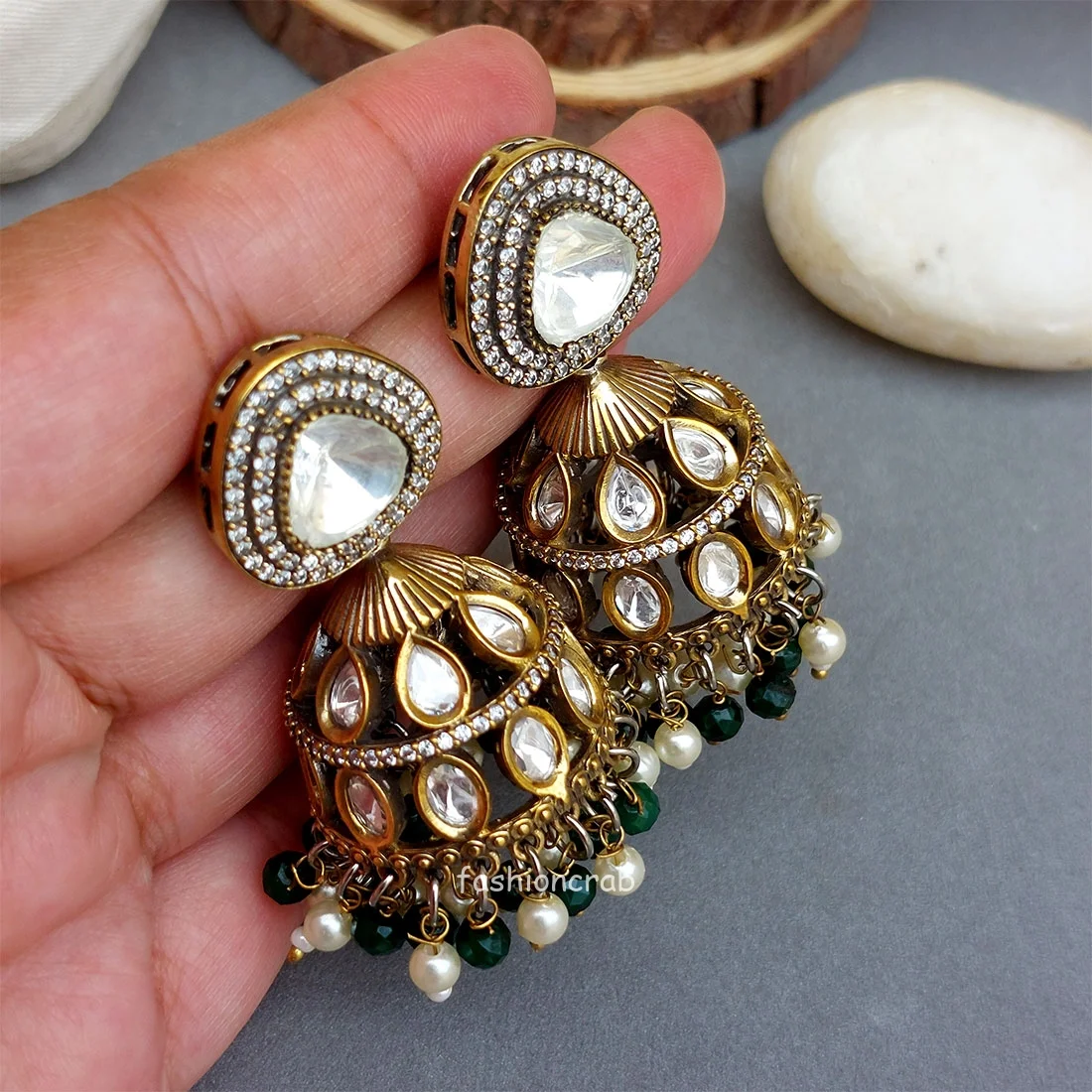 Alia Kundan Jhumka - Green