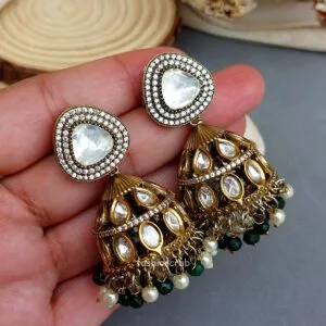 Alia Kundan Jhumka - Green