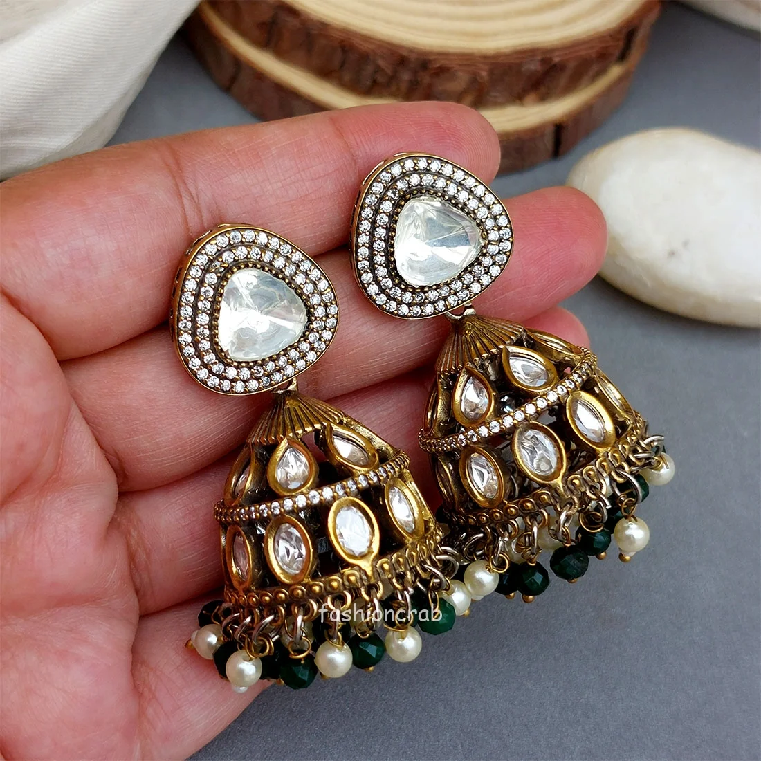 Alia Kundan Jhumka - Green