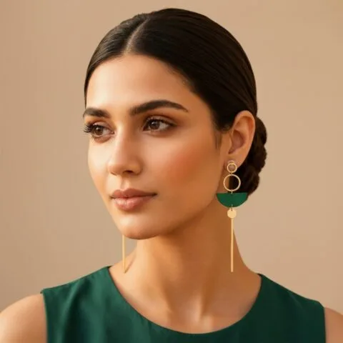 Green Wood Long Drop Earring