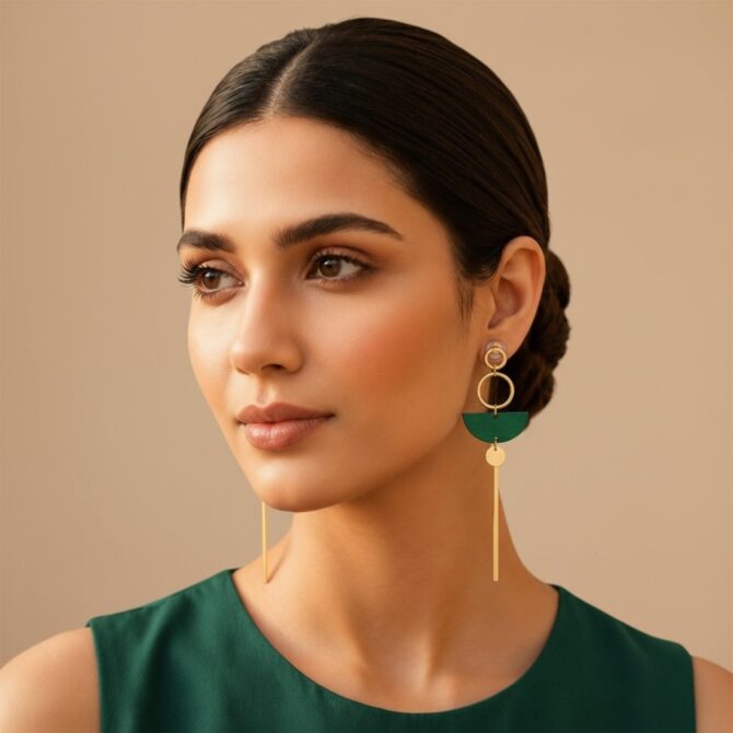 Green Wood Long Drop Earring-04